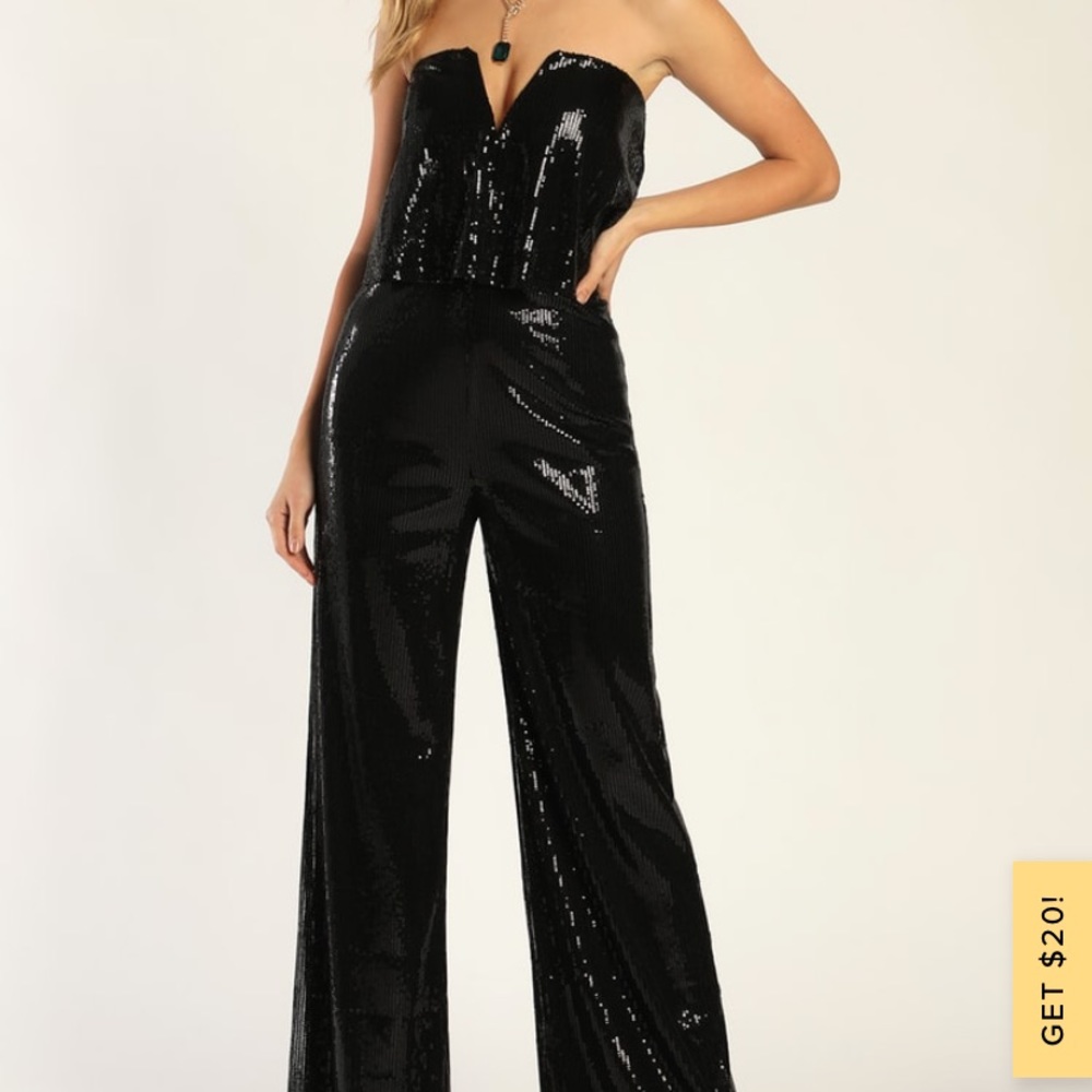 Lulus Power of Love Black Sequin Strapless Jumpsuit